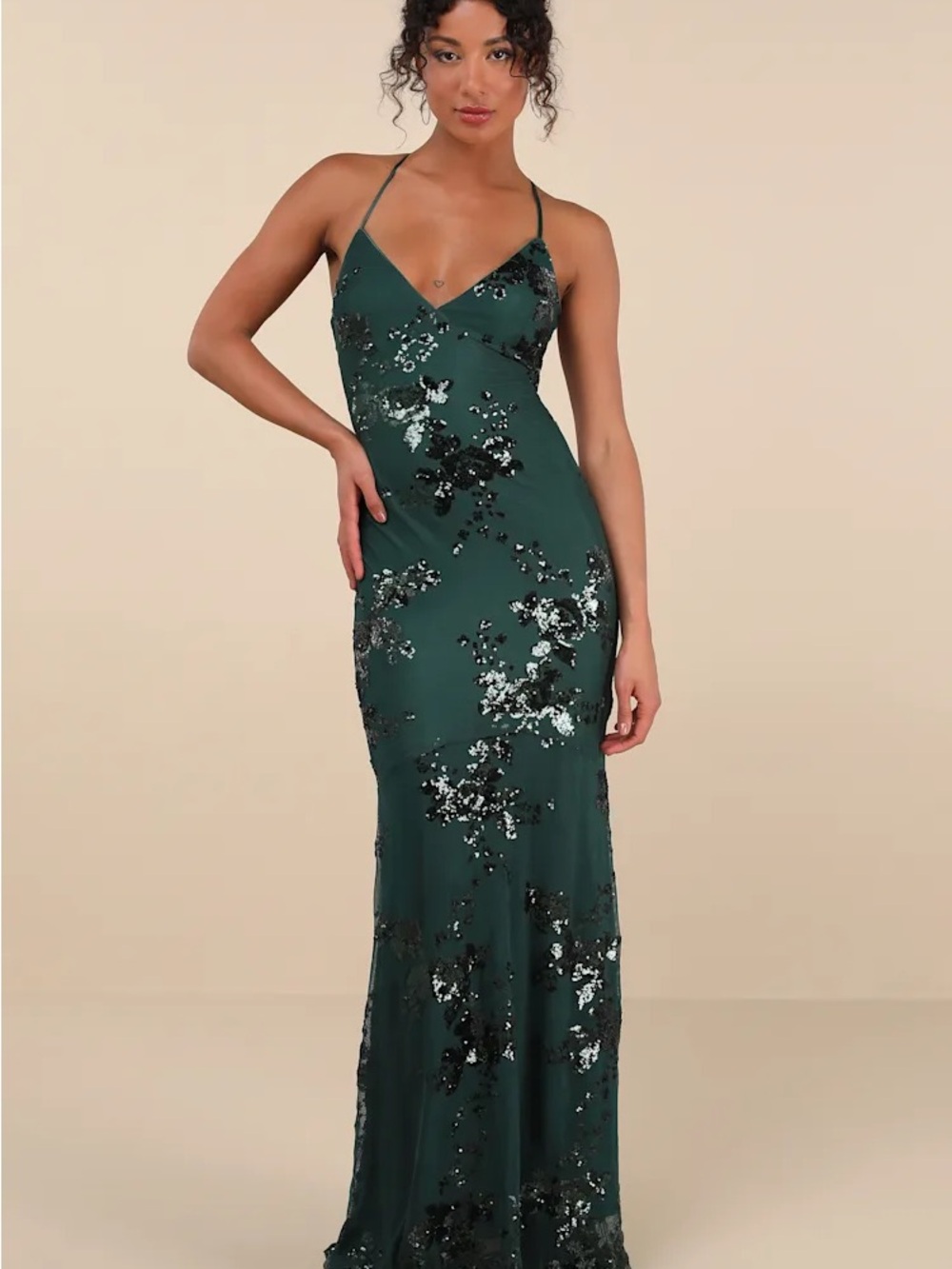NWT Valhalla Forest Green Sequin Lace-Up Maxi Dress Fitted